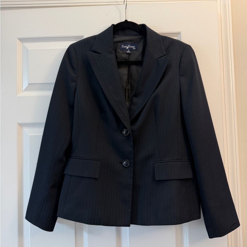 Evan Picone Black Pinstripe Two-Button Women's Blazer, Size 10, NWOT